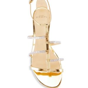 ALEXANDRE BIRMAN Elina Crystal-Embellished Metallic Leather Sandal- BRAND NEW